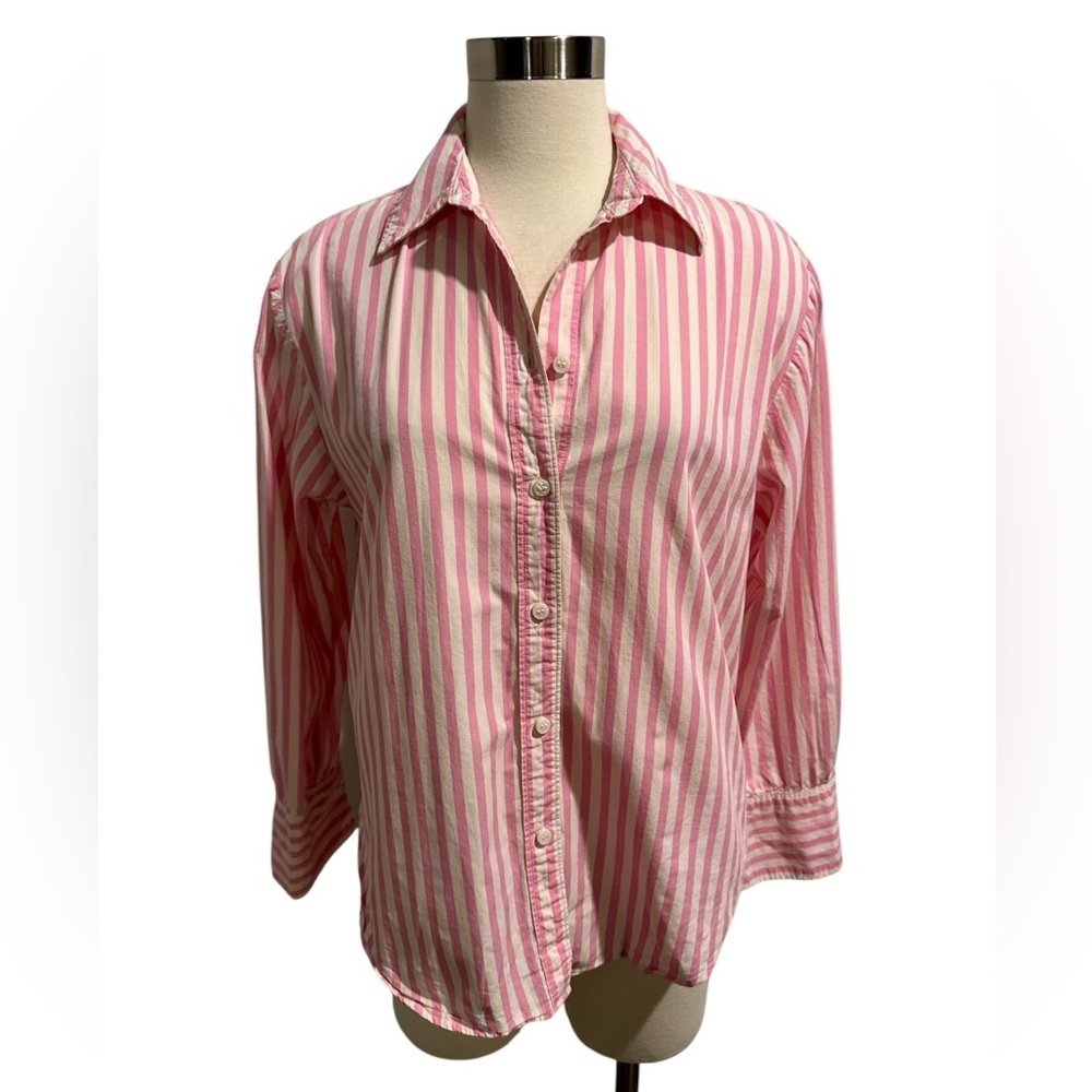 Pink and White Striped Button-Up Shirt